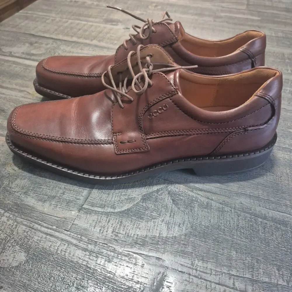 ECCO Seattle Shoes Mens 46 12-12 1/2 Cognac Brown Leather Oxford Derby Apron